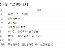 10월 15일 여수시민의 날 맞아 ‘KOVO컵 프로배구대회’ 무료 관람 기사 이미지